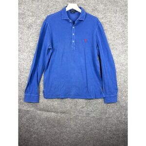 Polo Ralph Lauren Mens Featherweight Mesh Long Sleeve Polo Shirt Blue Medium